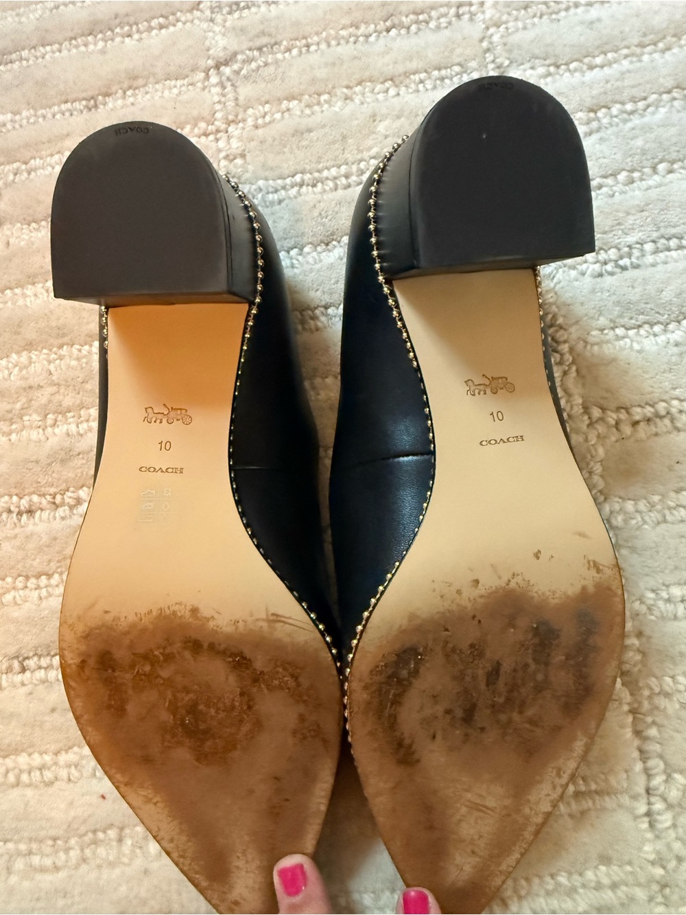 Coach Black Pointed-Toe Leather Flats with Stud Trim - Picture 5 of 8